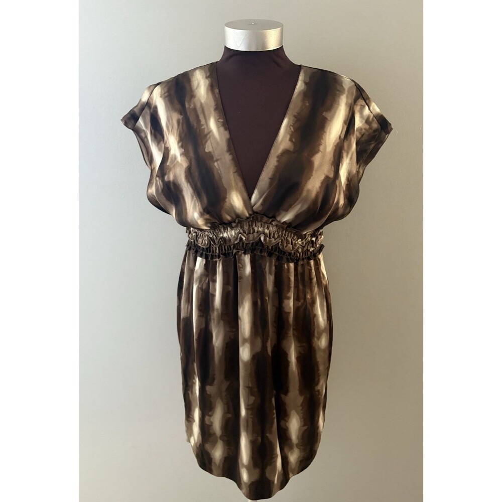 Max Studio Silk Dress Size Small Brown Babydoll Forest Fairy Y2K Whimsigoth